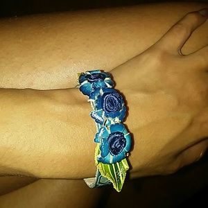 Leather flower bracelet or anklet